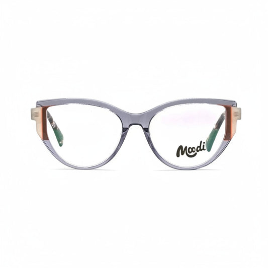 Gafas Moodi Ambar de acetato con montura cuadrada, efecto agata en azul, carey y rosa. Lente de fórmula.