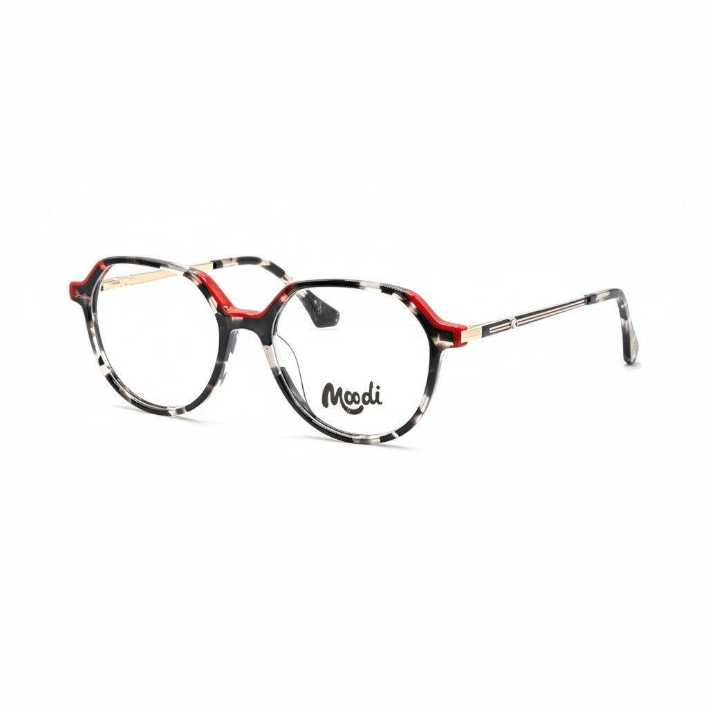 Gafas Moodi Aria con montura carey/azul y detalles rojos. Lentes con protección UV.
