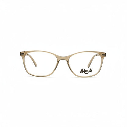Gafas transparentes de acetato Moodi con sistema clip-on, ideales para caras ovaladas y redondas.
