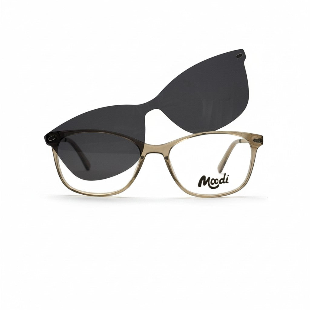 Gafas graduadas Moodi de metal verde con clip-on solar y lentes con protección UV400.