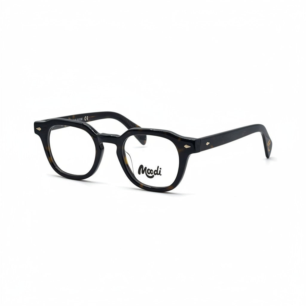 Gafas Moodi Oslo de acetato color café oscuro con montura cuadrada y estilo nórdico. Ideales para rostros redondos y ovalados.