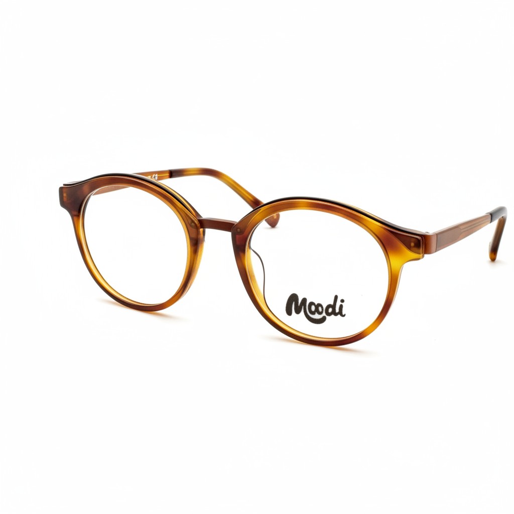 Gafas redondas Moodi de acetato carey y metal café claro con lentes de protección UV.
