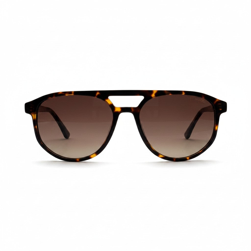 Gafas de sol Moodi Voro aviador con montura carey y lentes tintadas color café. Protección UV400.