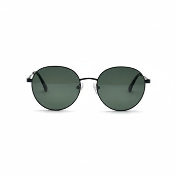 Gafas de sol Moodi Géminis con montura metálica redonda negra y lentes polarizadas verdes UV400.