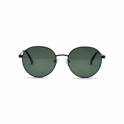 Gafas de sol Moodi Géminis con montura metálica redonda negra y lentes polarizadas verdes UV400.
