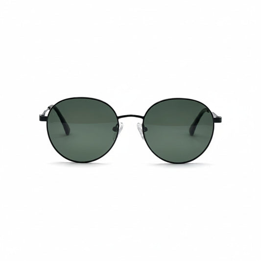 Gafas de sol Moodi Géminis con montura metálica redonda negra y lentes polarizadas verdes UV400.