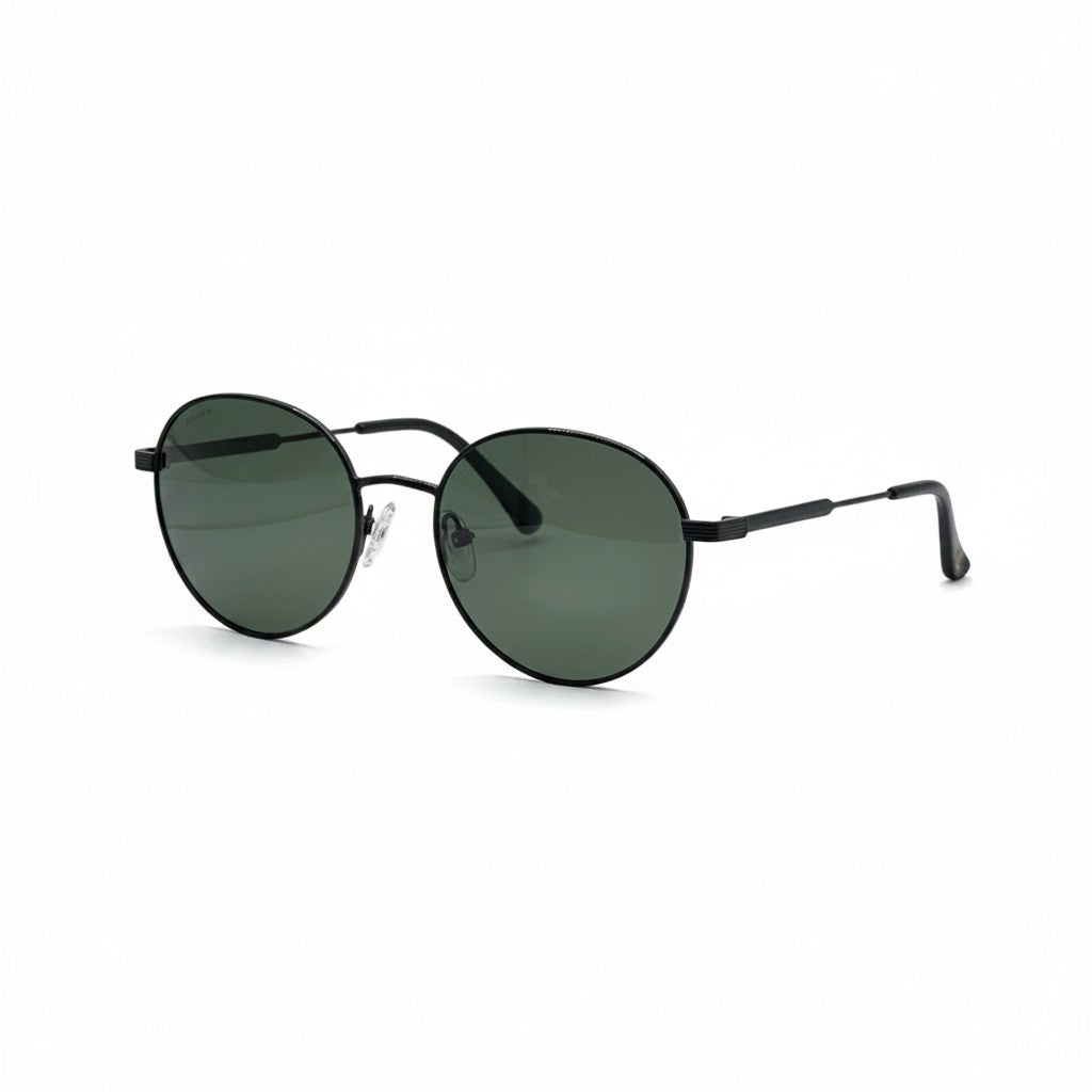 Moodi Gafas de sol Géminis con montura metálica redonda negra y lentes polarizadas verdes UV400.