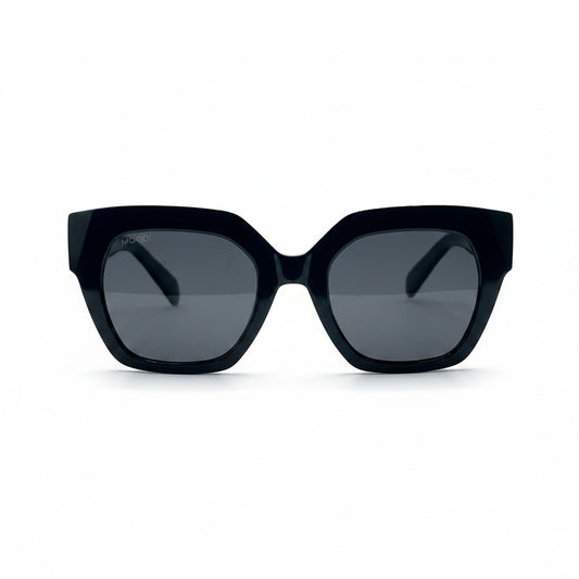 Gafas de sol Moodi Ava negras de acetato con montura cuadrada y lentes polarizadas con protección UV400.