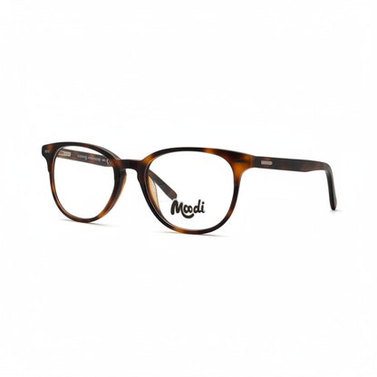 Gafas de vista Moodi Timber de carey con montura redonda y patillas marrones.