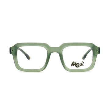 Gafas graduadas Toni de Moodi en verde mate, montura cuadrada de TR-90 ultraligera y flexible con logo.