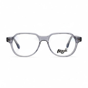 Gafas transparentes grises de acetato estilo aviador de Moodi. Forma unisex moderna para lentes de fórmula.