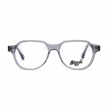Gafas transparentes grises de acetato estilo aviador de Moodi. Forma unisex moderna para lentes de fórmula.