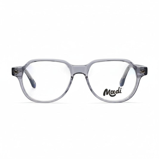 Gafas transparentes grises de acetato estilo aviador de Moodi. Forma unisex moderna para lentes de fórmula.