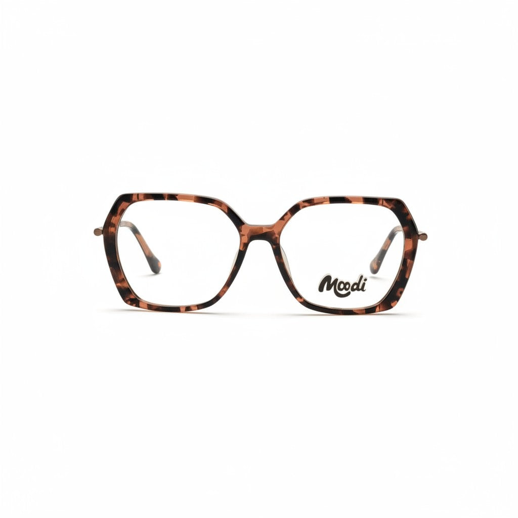 Gafas Moodi Sahara de acetato con montura cuadrada en estampado carey. Ideales para rostro ovalado o redondo.